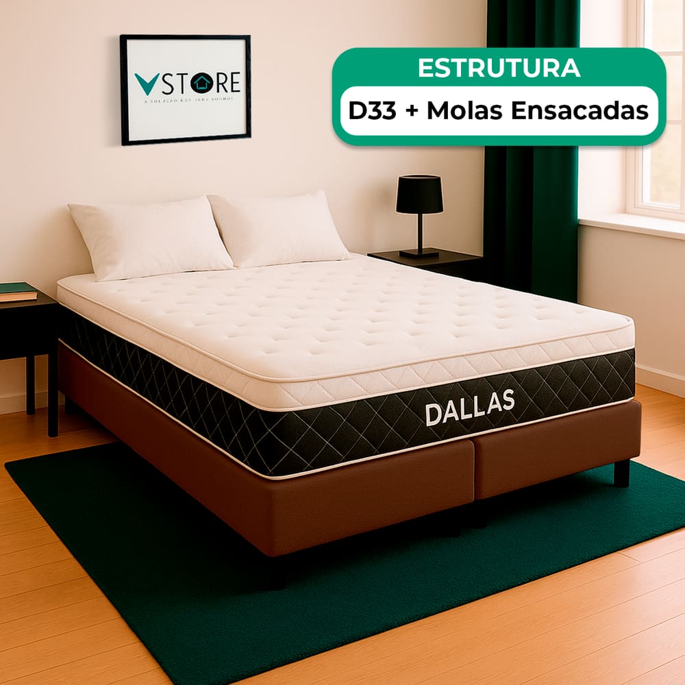 Cama Box Baú Queen Marrom e Colchão Dallas Molas Vstore