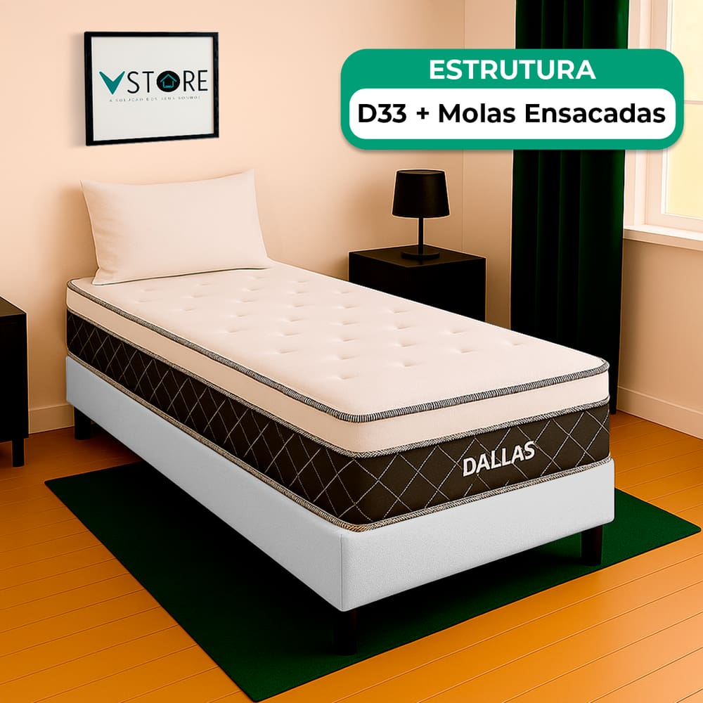 Cama Box Solteiro Branco e Colchão Dallas Molas Vstore