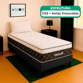 Cama Box Solteiro Preto Colchão Dallas Molas Vstore 78x188