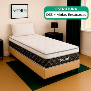 Cama Box Baú Bege e Colchão Dallas Molas Vstore 78x188x20
