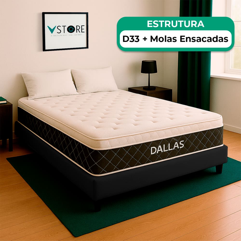 Cama Box Baú Casal Preto e Colchão Dallas Molas Vstore