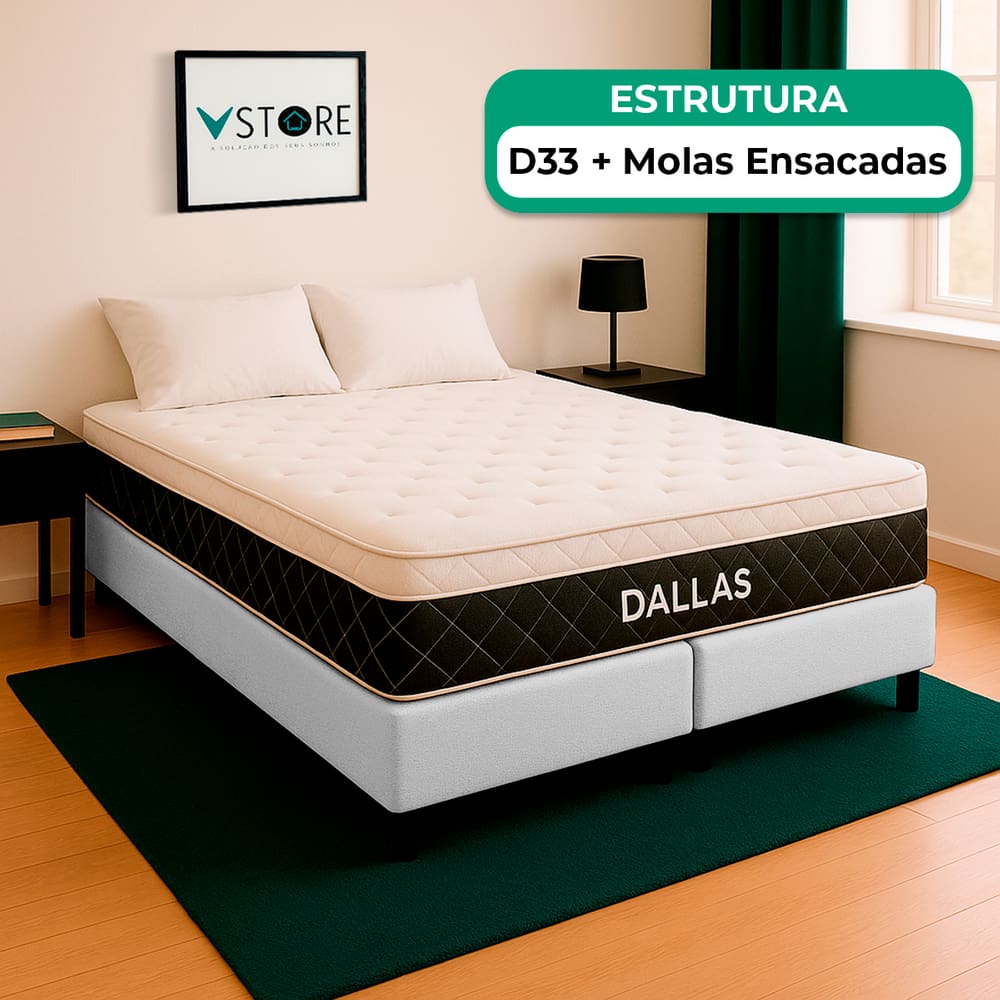 Cama Box Baú Queen Branco e Colchão Dallas Molas Vstore