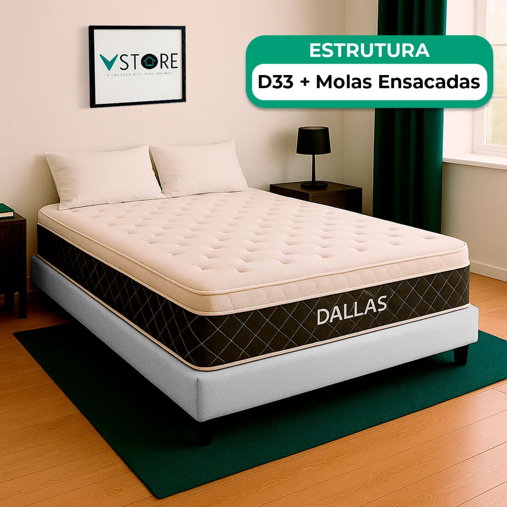 Cama Box Baú Casal Branco e Colchão Dallas Molas Vstore