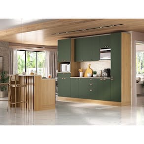 Cozinha Modulada Completa com Bancada Ilha 8 Peças com Tampo e Rodapé Classic Luciane Móveis