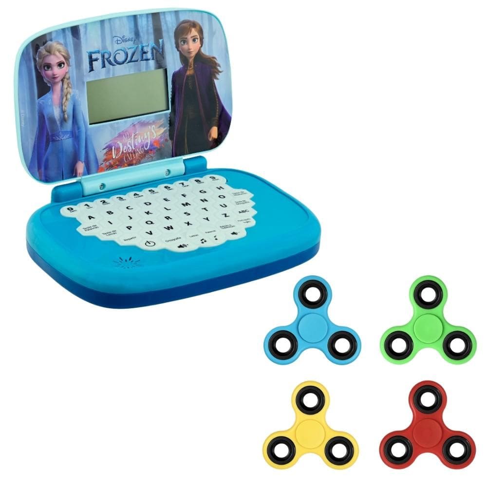 Kit Laptop Infantil Educativo Candide Frozen Bilíngue + 1 Fidget Spinner