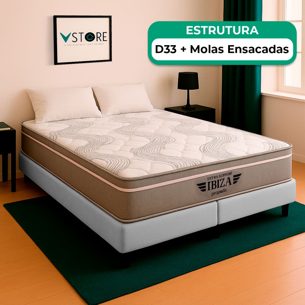 Cama Box Baú King Branco e Colchão Ibiza Molas Vstore