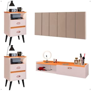 Kit 2 Mesas Cabeceira Penteadeira Suspensa Classic Off White/Cinamomo Cabeceira Júlia 1,60 Cama Box Queen Size Bege Suede - Lojas RPM