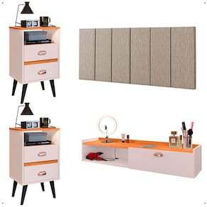 Kit 2 Mesas Cabeceira Penteadeira Suspensa Classic Off White/Cinamomo Cabeceira Júlia 1,60 Cama Box Queen Size Bege Linho - Lojas RPM