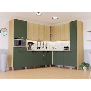 Cozinha Modulada Completa de Canto 10 Peças com Tampo e Rodapé Classic Luciane Móveis