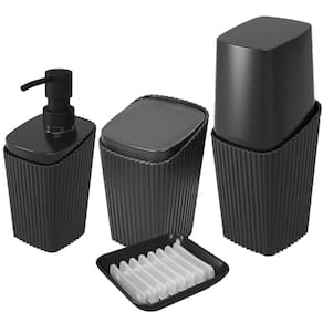 Kit Banheiro Porta Escova Cotonete Dispenser Saboneteira New Square Preto - Coza