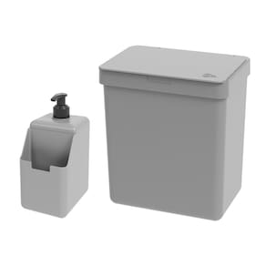 Kit Cozinha Dispenser Porta Detergente Lixeira 2,5L Single Cinza - Coza