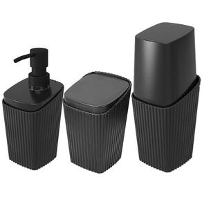 Kit Banheiro Porta Escova Cotonete Dispenser New Square Preto - Coza