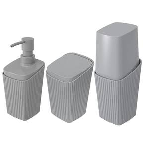 Kit Banheiro Porta Escova Cotonete Dispenser New Square Cinza - Coza