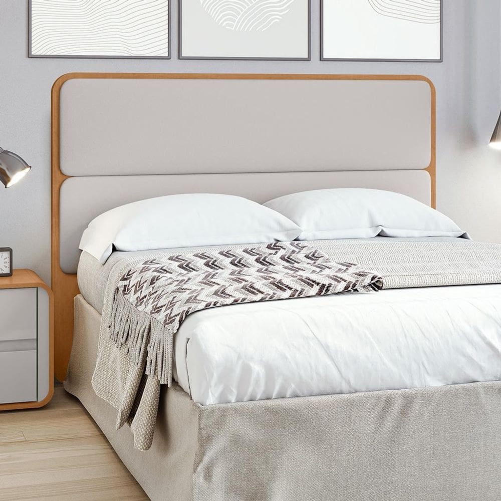 Cabeceira Queen Loop Revestimento Sintético Bege e Amêndoa