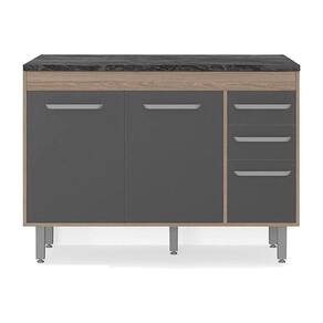 Balcão de Cozinha 3 Portas 2 Gavetas 120cm Flex Carvalho Grafite Lacca Ônix 27mm - Poliman