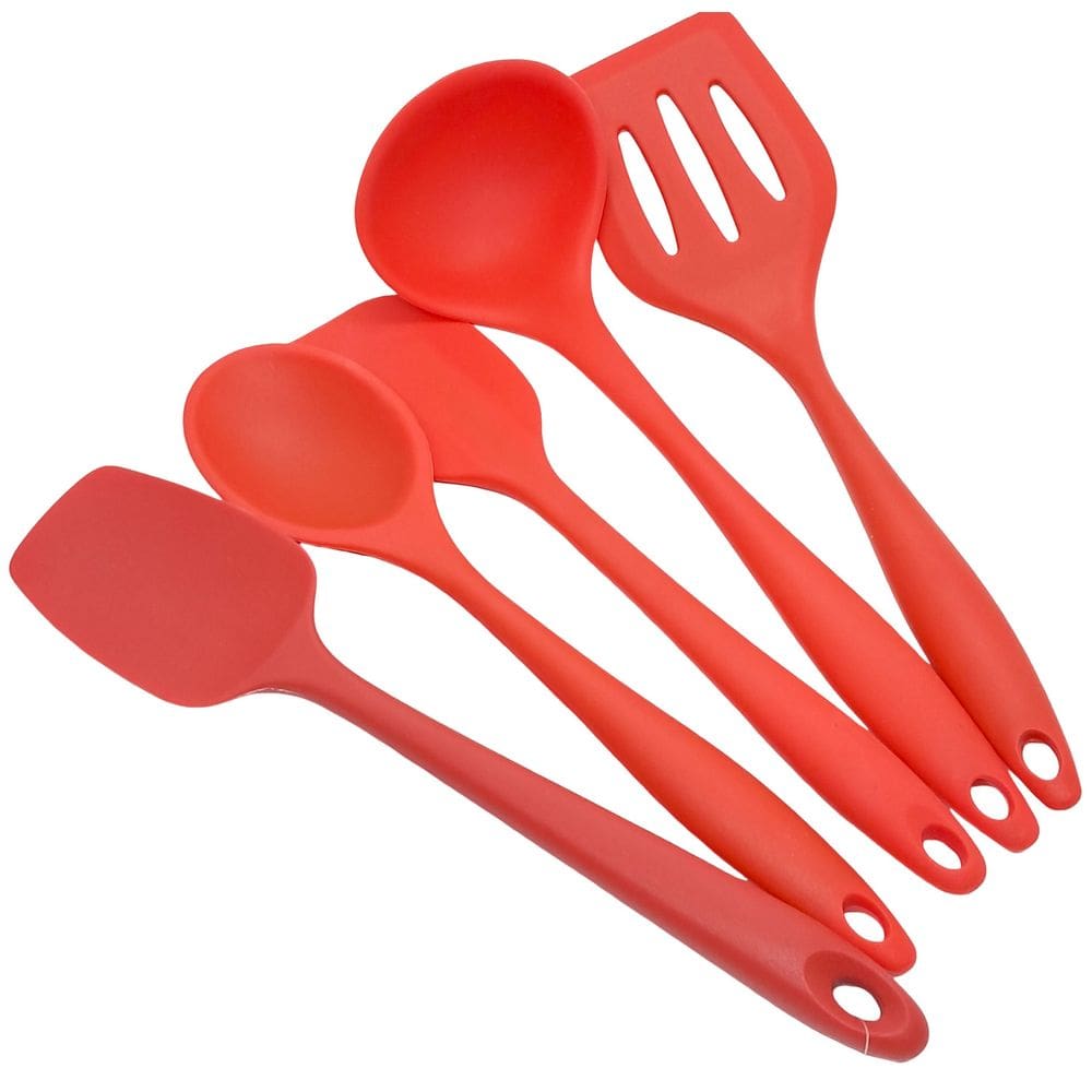 Kit 5 Utensílios de Cozinha em Silicone Vermelha para Servir