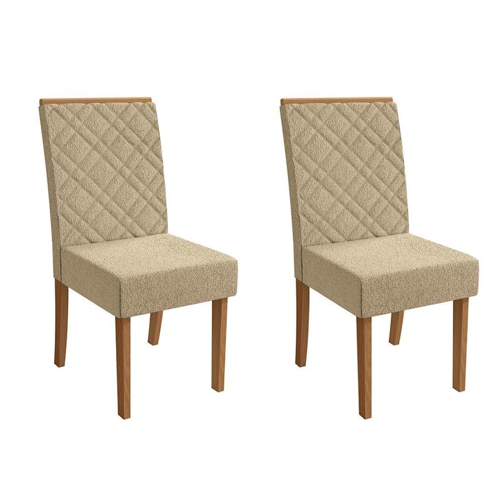 Conjunto com 2 Cadeiras Gardênia Bouclé Bege e Canela