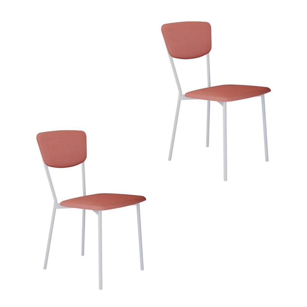 Conjunto com 2 Cadeiras Retrô Poliéster Rosa e Branco