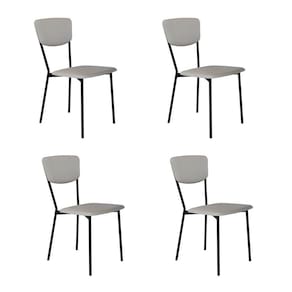 Conjunto com 4 Cadeiras Retrô Revestivemento Sintético Cinza Claro e Preto
