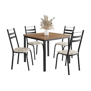 Conjunto de Mesa Quadrada com Tampo de MDP Amadeirado e 4 Cadeiras Adriana Revestimento Sintético Cedro e Preto