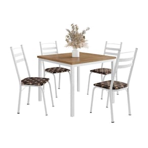 Conjunto de Mesa Quadrada com Tampo MDP e 4 Cadeiras Adriana Revestimento Sintético Palha e Branco
