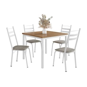 Conjunto de Mesa Quadrada com Tampo MDP e 4 Cadeiras Adriana Revestimento Sintético Grafiato e Branco