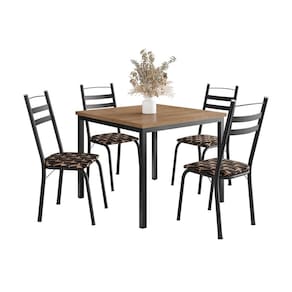 Conjunto de Mesa Quadrada com Tampo de MDP Amadeirado e 4 Cadeiras Adriana Revestimento Sintético Palha e Preto