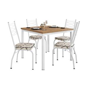 Conjunto de Mesa Quadrada com Tampo MDP e 4 Cadeiras Adriana Revestimento Sintético Bege Estampado e Branco