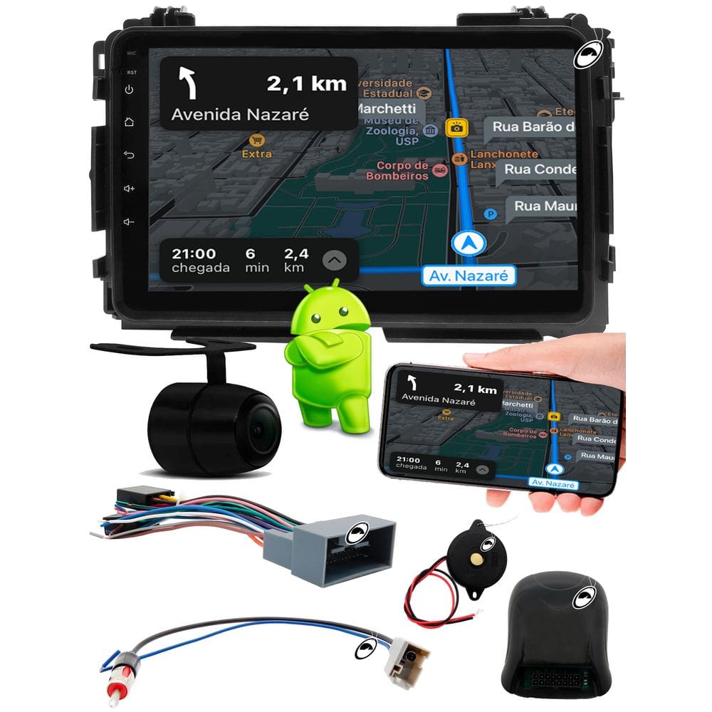 Multimidia 2 Din 9" Polegadas Android HRV 2015 a 2021 2GB + 32GB Comando Volante + Câmera de Ré