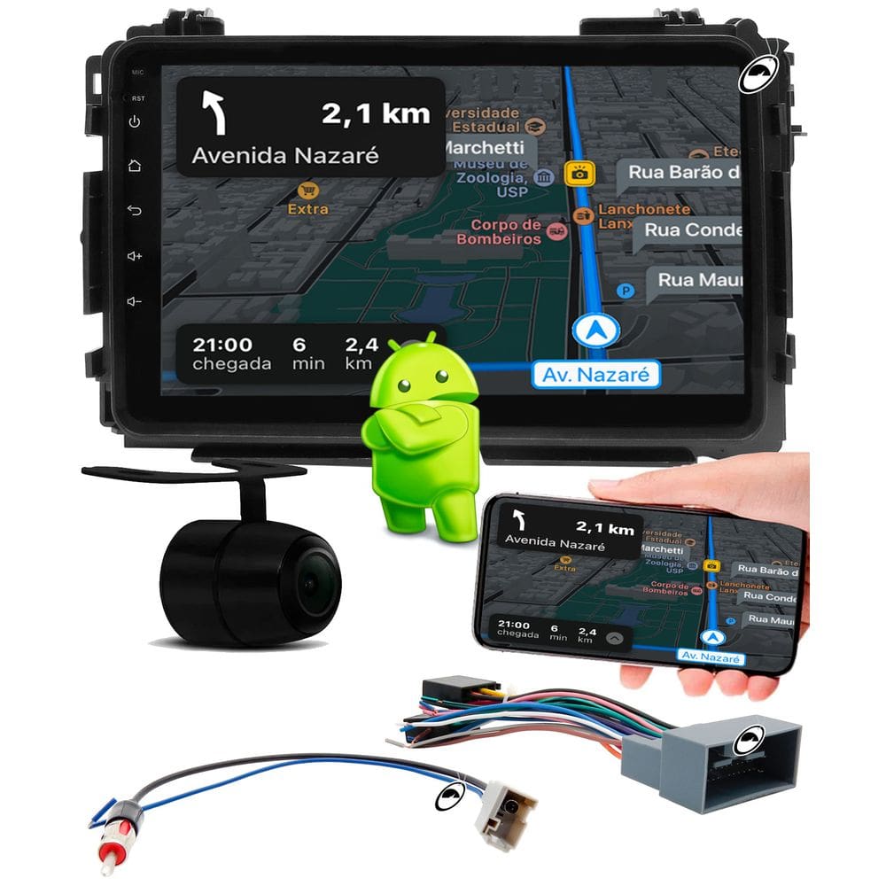 Multimidia 2 Din 9" Polegadas Android HRV 2015 a 2021 2GB + 32GB Android Auto Car Play + Câmera de Ré