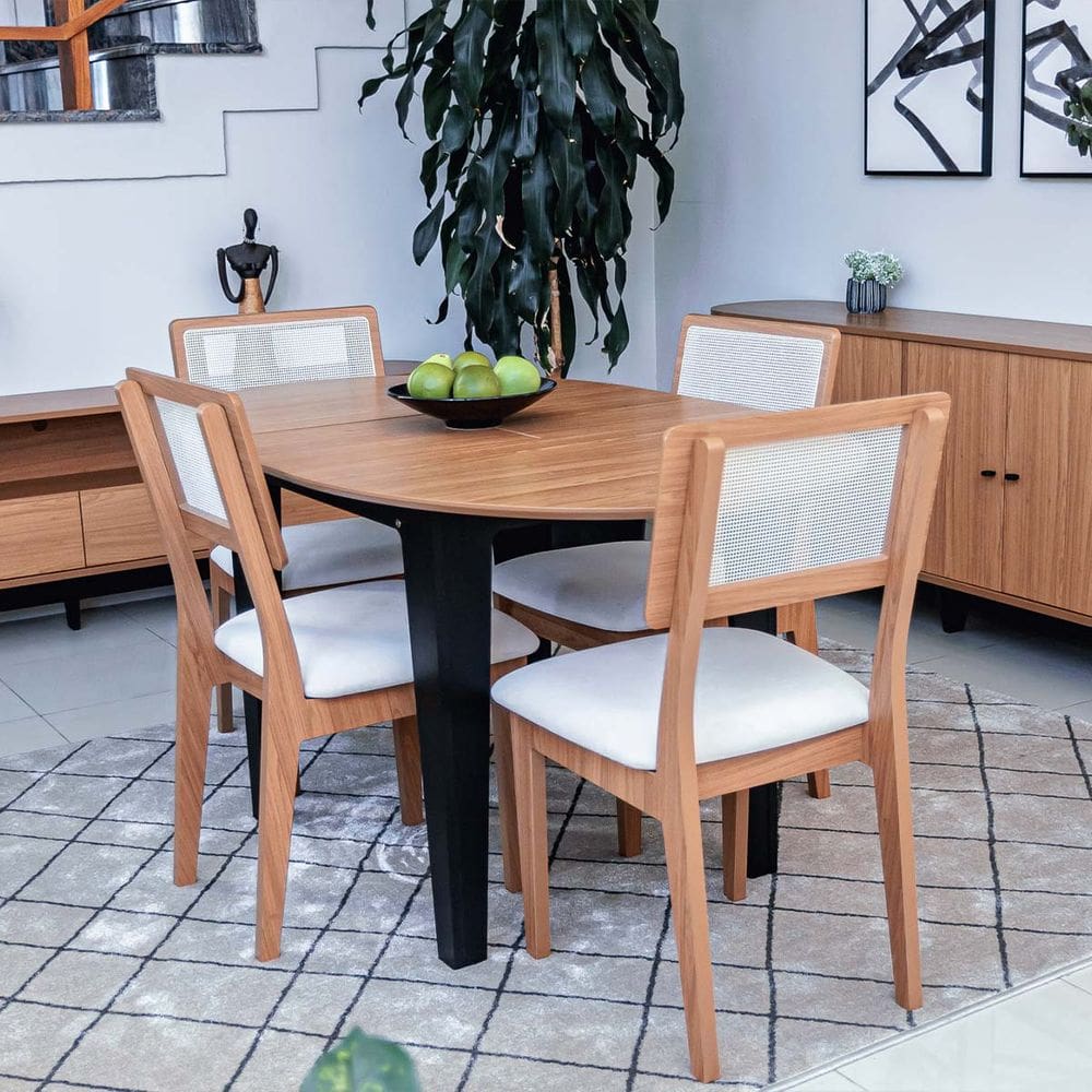 Conjunto Mesa com 4 Cadeiras Extensível com Encosto Tela 100% MDF Preto Bege Dalla Costa
