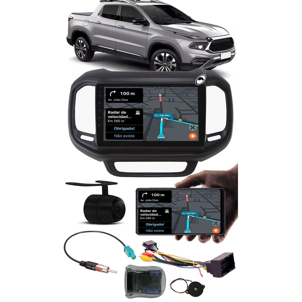 Multimídia 2 Din 9`` Polegadas Toro Android USB Bluetooth 1GB 32GB + Moldura Painel + Comando Volante + Chicotes + Câmera de Ré