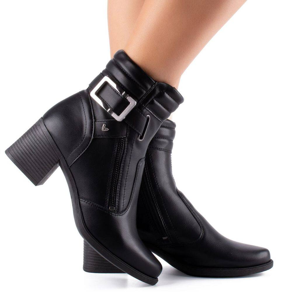 Bota Coturno Feminina Preta Salto Quadrado Baixo MC511 - Feminino