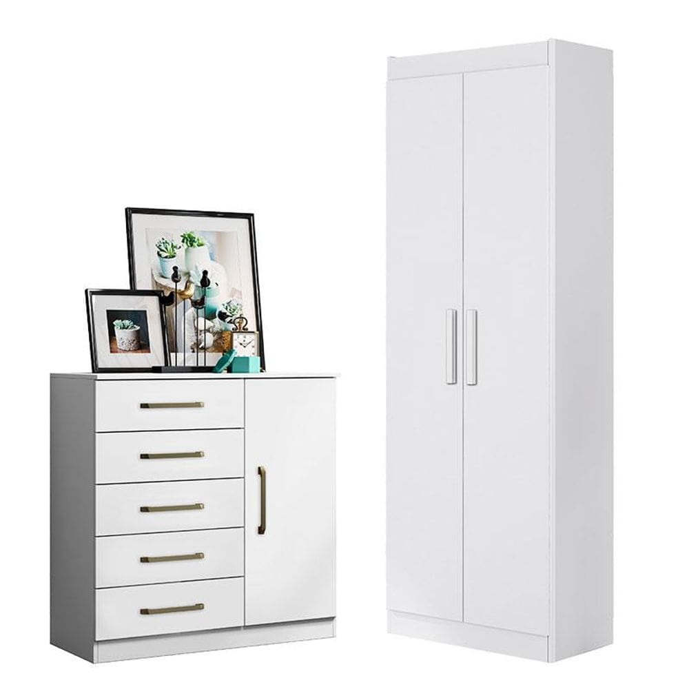 Cômoda Sapateira Milão 2014145 e Armário Multiuso 2000191 Branco Brilho - Aramóveis