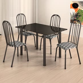 Conjunto Sala de Jantar 4 Cadeiras Natal Prata / Preto