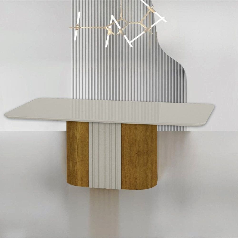 Mesa para Sala de Jantar Tampo Copo com Vidro Dacota Freijó/Off White