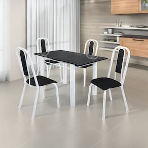 Conjunto Sala de Jantar 4 Cadeiras Fortaleza Preto / Branco