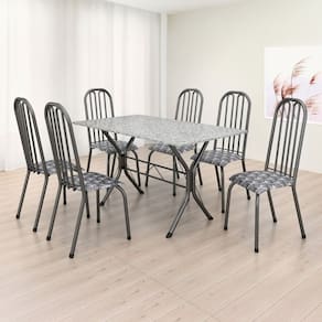 Conjunto Sala de Jantar 6 Cadeiras Natal Prata / Granito