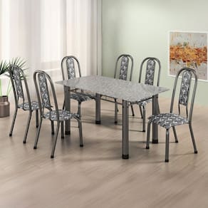Conjunto Sala de Jantar 6 Cadeiras Fortaleza Preto / Prata / Granito