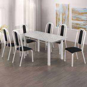 Conjunto Sala de Jantar 6 Cadeiras Fortaleza Preto / Branco / Granito