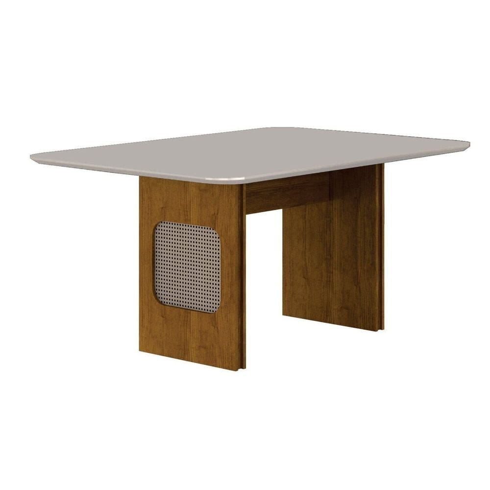 Mesa para Sala de Jantar com Tampo de Vidro Lara Freijó/Off White