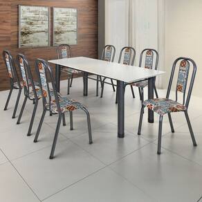 Conjunto Sala de Jantar 8 Cadeiras Fortaleza Prata / Branco
