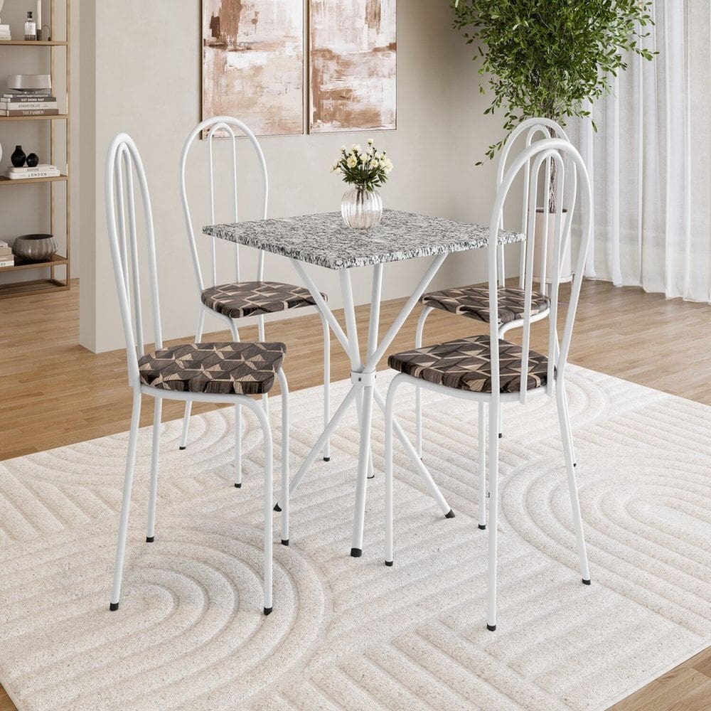 Conjunto de Mesa e 4 Cadeiras 77cm X 70cm Leia Branco/ Palha/ Ocre