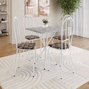 Conjunto de Mesa e 4 Cadeiras 77cm X 70cm Leia Branco/ Palha/ Ocre