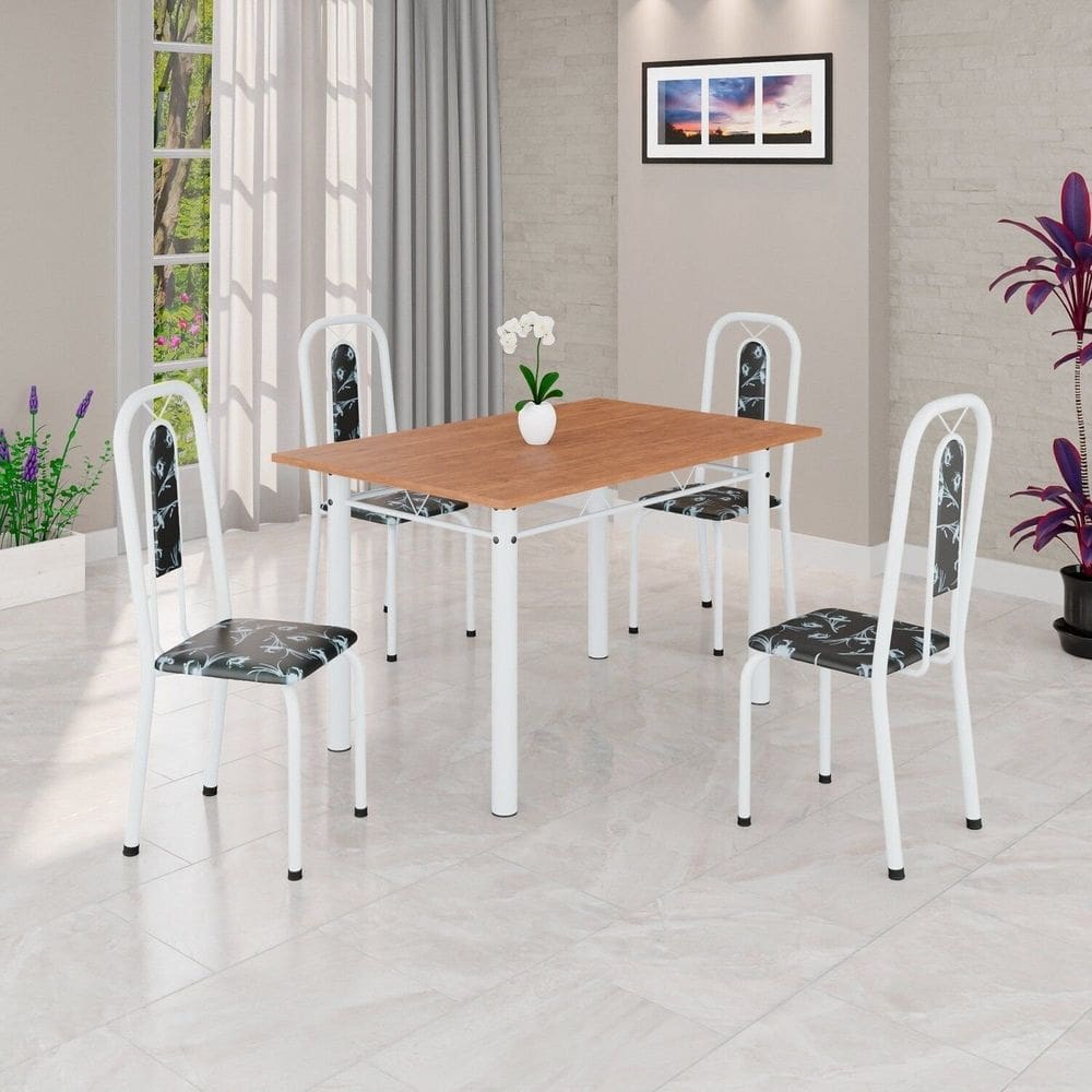 Conjunto para Sala de Jantar com 4 Cadeiras Lívia Preto / Branco