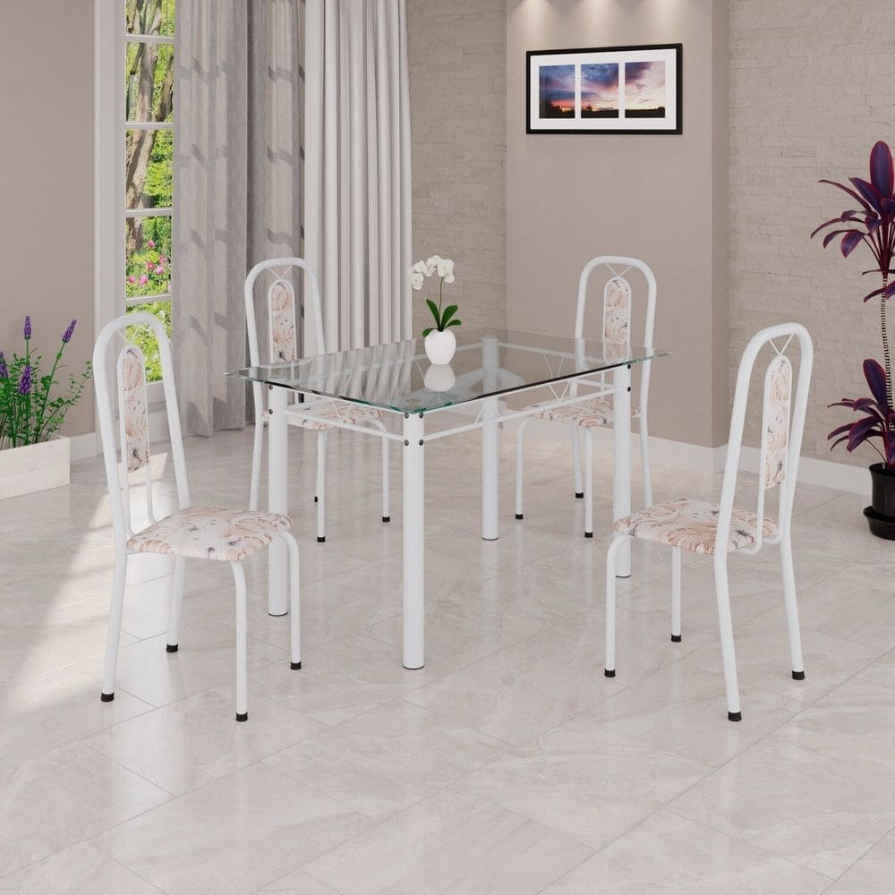 Conjunto para Sala de Jantar com 4 Cadeiras Lívia Bege / Branco