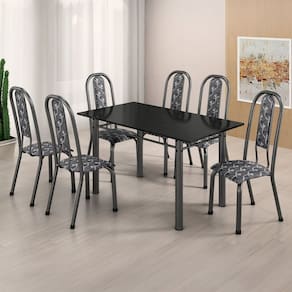 Conjunto Sala de Jantar 6 Cadeiras Fortaleza Preto / Prata