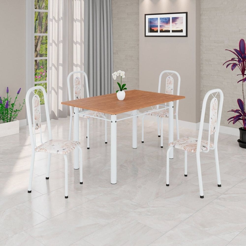 Conjunto Sala de Jantar com 4 Cadeiras Lívia Bege / Branco