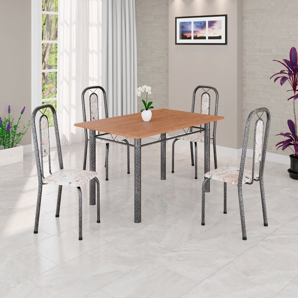 Conjunto para Sala de Jantar com 4 Cadeiras Lívia Bege / Prata
