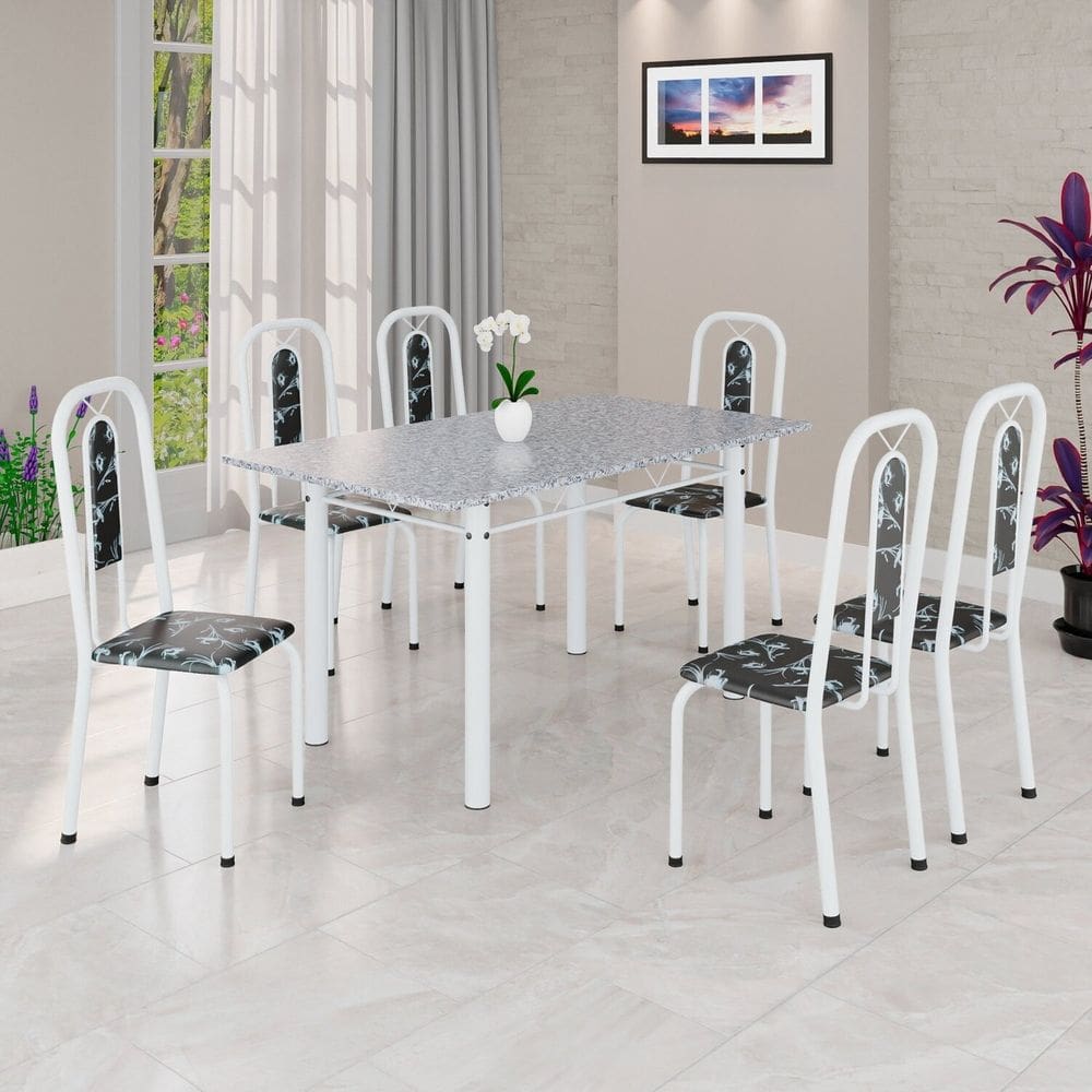 Conjunto Sala de Jantar com 6 Cadeiras Lívia Preto / Branco